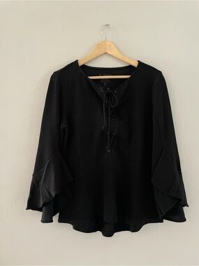 By Chicos Black Ruffle 3/4 Sleeve Blouse